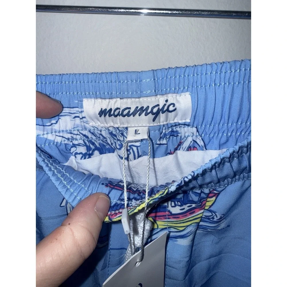 Maagic Men's 7-inch‎ Sailboat Anchor Print Swim Trunks with Mesh Lining Size XL